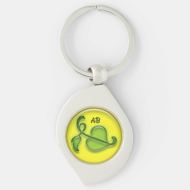 Keychain - Leaf in 3-D and Initials (Front)