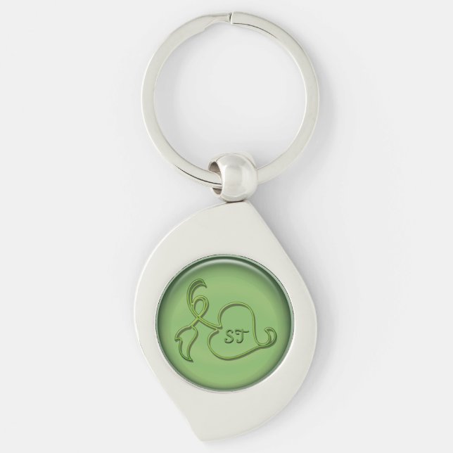 Keychain - Leaf Outline and Initial in Green (Front)