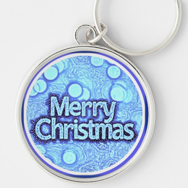 Keychain, Merry Christmas blue stylish classic Keychain (Front)