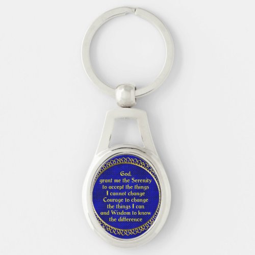 Keychain Metal Serenity Prayer Gold on Blue Keychain