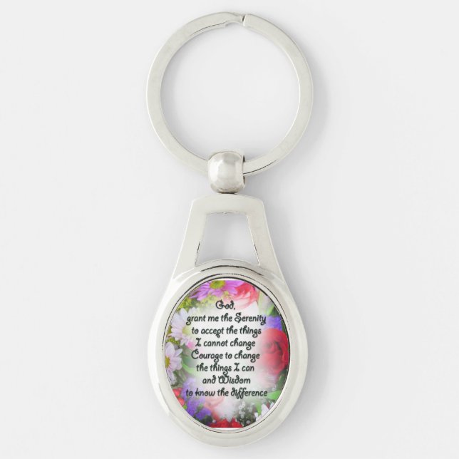 Keychain: Metal: Serenity Prayer with Bouquet Keychain (Front)