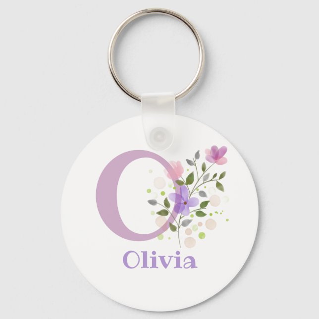 Keychain or Key Fob in a Floral Design with Name (Front)