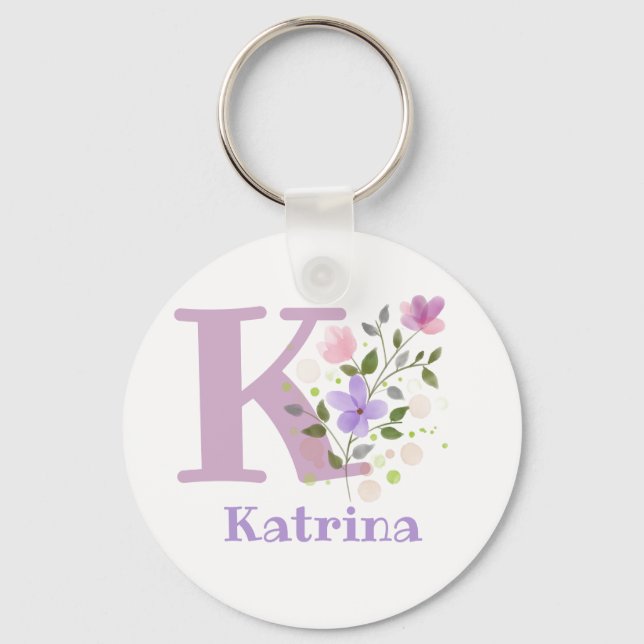 Keychain or Key Fob in a Floral Design with Name (Front)