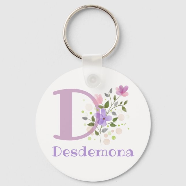 Keychain or Key Fob in a Floral Design with Name (Front)