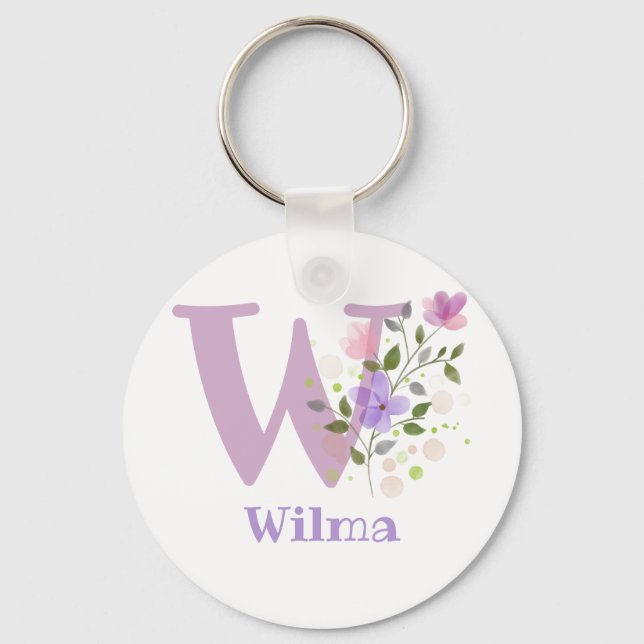 Keychain or Key Fob in a Floral Design with Name (Front)