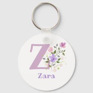 Keychain or Key Fob in a Floral Design with Name