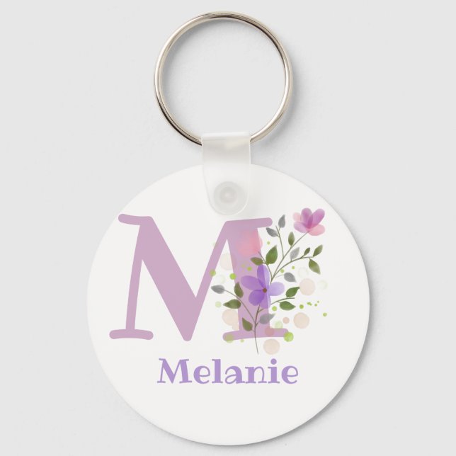 Keychain or Key Fob in a Floral Design with Name (Front)