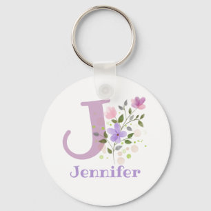 Keychain or Key Fob in a Floral Design with Name
