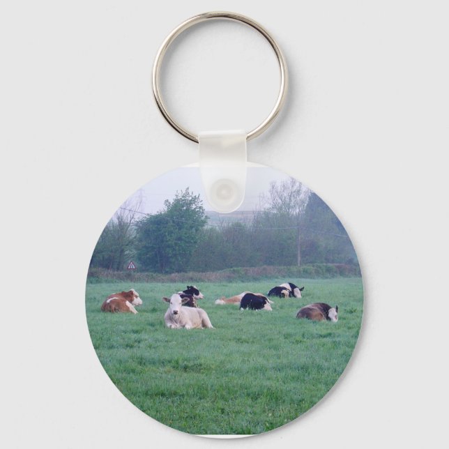Keychain or Keyring - Cows - In Color (Front)