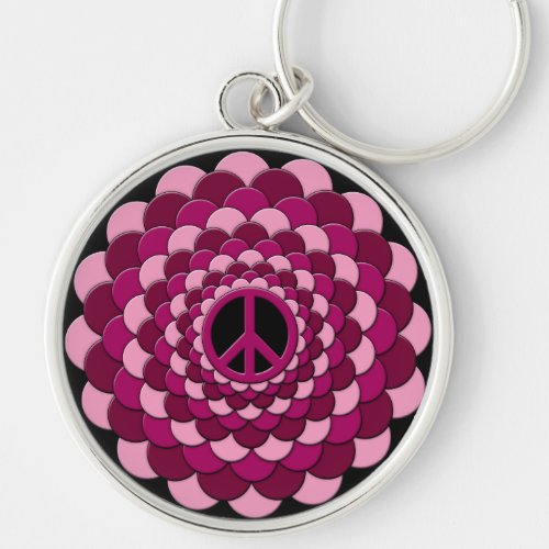 Keychain Peace Sign Flower of Life Pink Keychain
