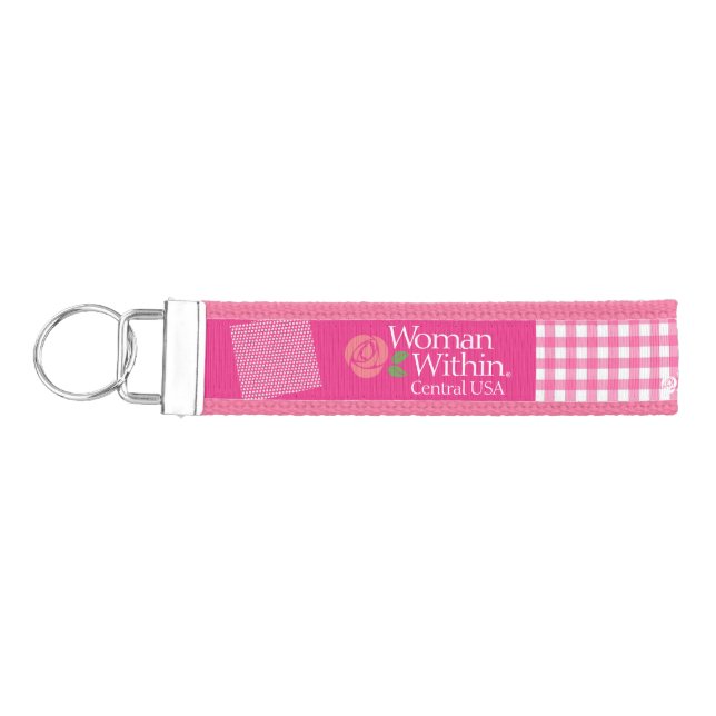Keychain, Pink gingham , Woman Within Central Logo Wrist Keychain (Keys on Left)