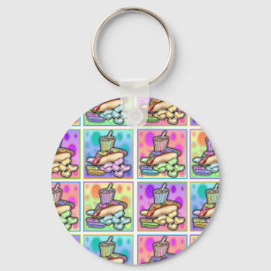 Keychain - Pop Art Hot Dog with Chips and a Drink