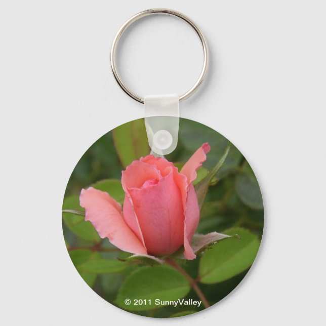 Keychain: Precious Pink Rosebud Keychain (Front)