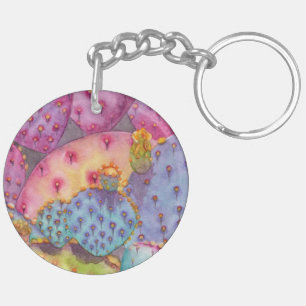 Keychain Prickly Pear Cactus Original Art