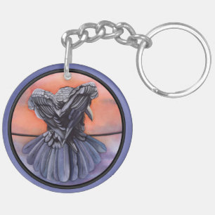 Keychain Raven Custom Name Corbie 2 Side Crow