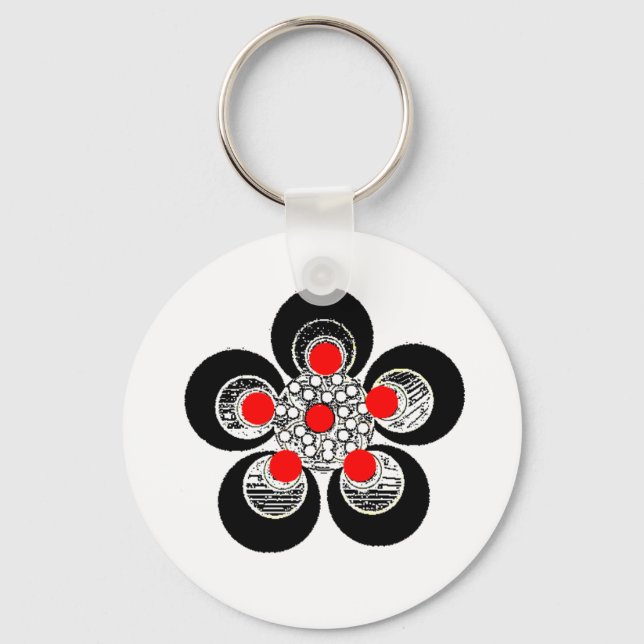 Keychain Red Silver Flower (Front)