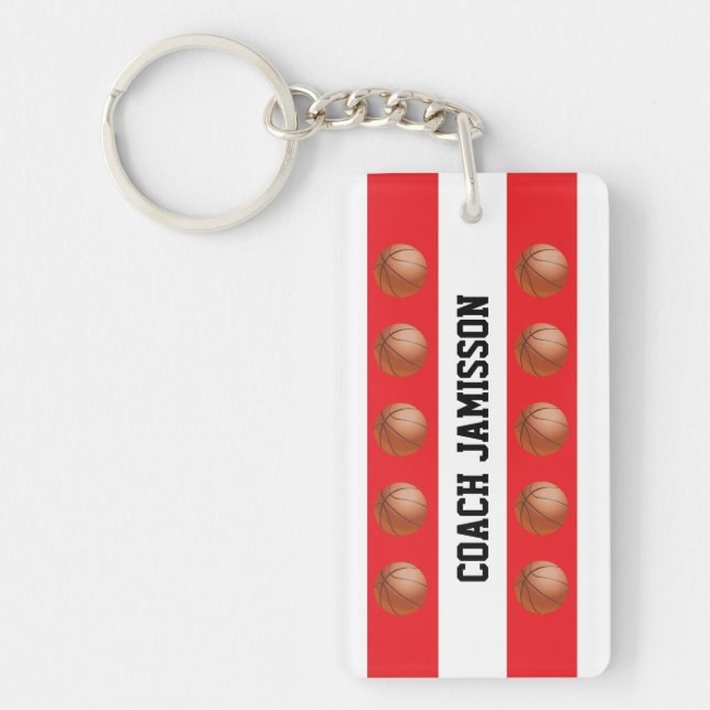Keychain, Red & White for Basketball Coach, Player Keychain (Front)
