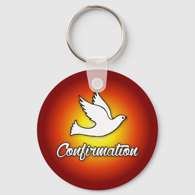 Keychain, Religious Dove on Red, Confirmation Keychain (Front)