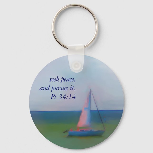 Keychain, Sailing Boat Bible Scripture, Seek Peace Keychain (Front)