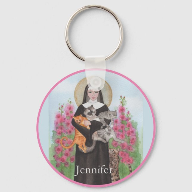 Keychain Saint Gertrude Patron St. of Cats (Front)