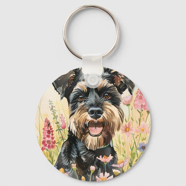 Keychain – Schnauzer Watercolor Dog Charm (Front)