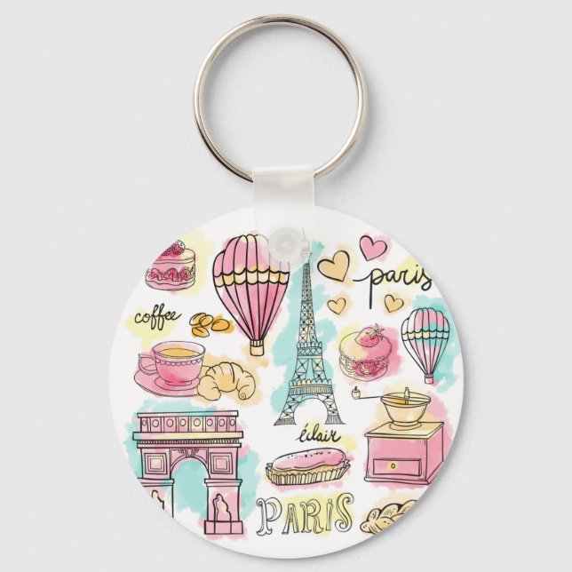 Keychain set pf paris elements in water colors (Front)
