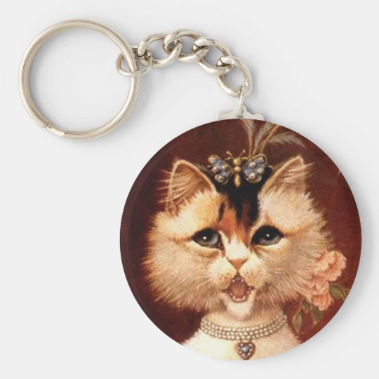 KEYCHAIN Singing Victorian Parlor Cat Kitten Jewel