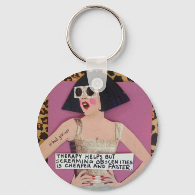 Keychain-therapy helps but screaming obscenities i keychain (Front)