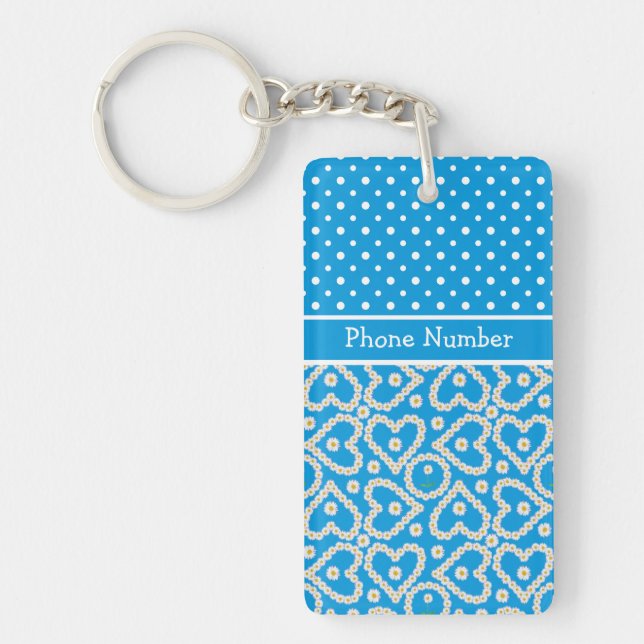 Keychain to Personalize: Polkas Daisy Chains, Blue (Front)