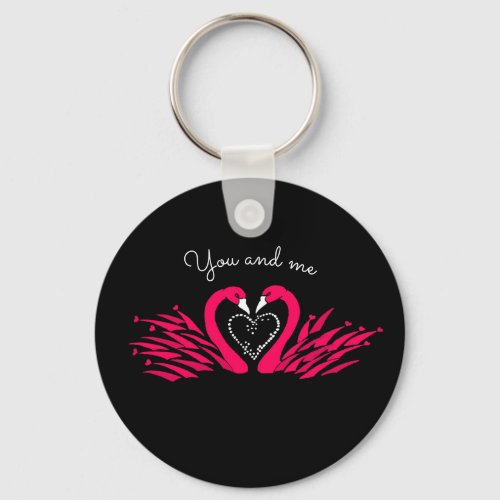 Keychain with beautiful pink swans in love design