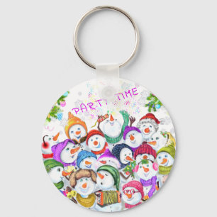 Keychain with Christmas Snowmans - Your Text