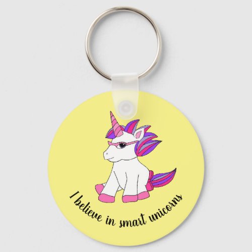 Keychain with cute unicorn with glasses