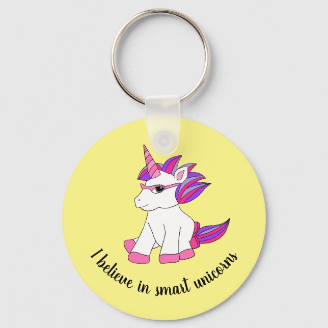 Keychain with cute unicorn with glasses (Front)