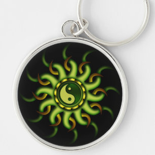 Keychain, Yin Yang Sun, Gold Green Keychain