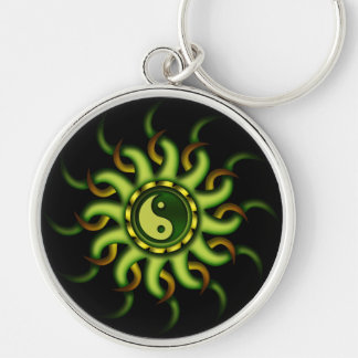 Keychain, Yin Yang Sun, Gold Green Keychain