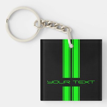 Keychain - Your Text - Black/lime Duo by AutoBoys at Zazzle