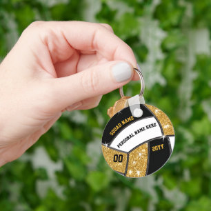 Keychains Black Gold Volleyball 4 Text Boxes
