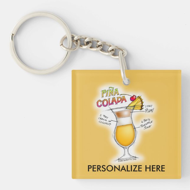 KEYCHAINS - PINA COLADA RECIPE COCKTAIL ART (Front)