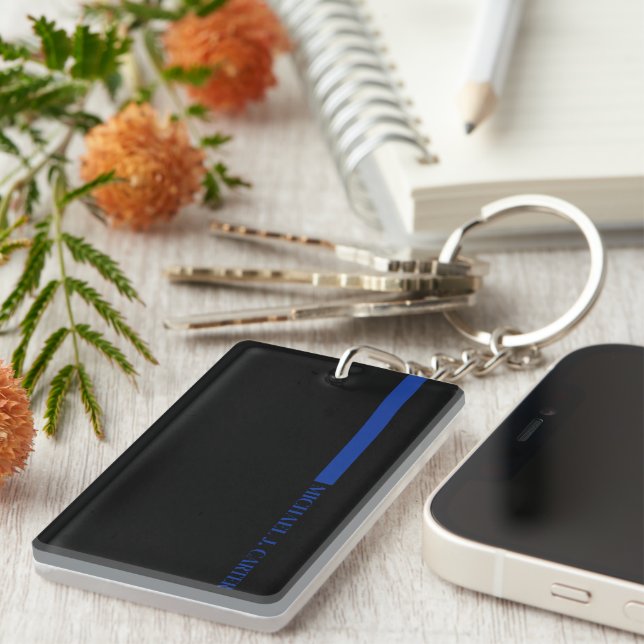 Keychains Thin Blue Line Personalized Keepsake (Front Right)