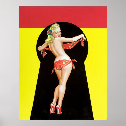 Keyhole Blonde Pin Up Poster