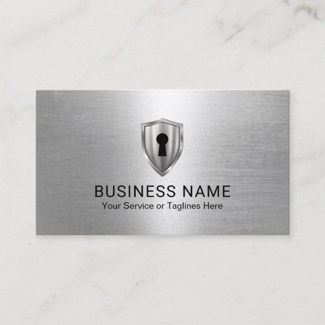 Keyhole Logo Security Storage Service Metallic Business Card (Front)