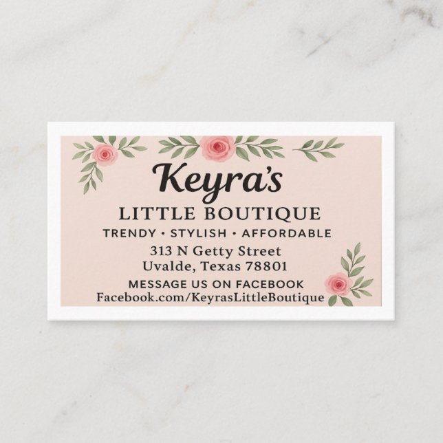 KEYRA'S LITTLE BOUTIQUE IN UVALDE BUSINESS CARD (Front)