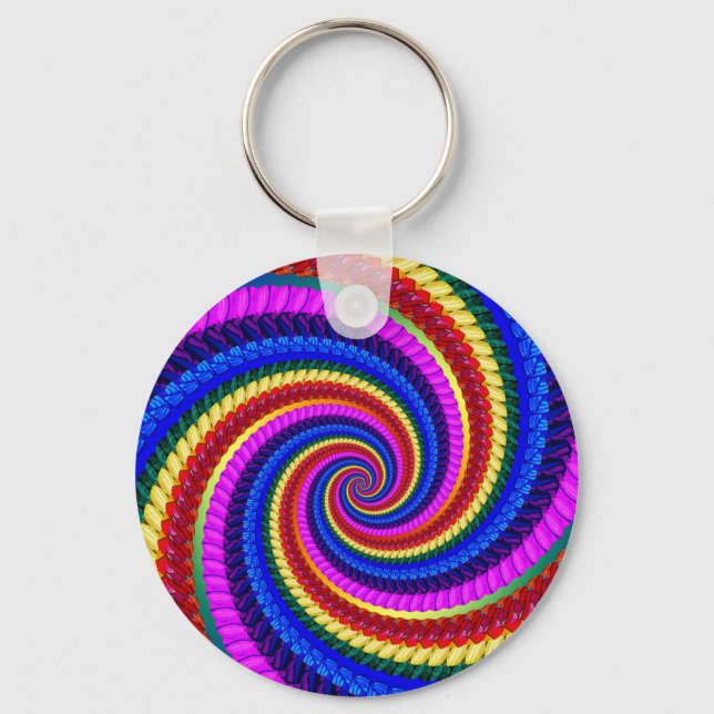 Keyring - Rainbow Swirl Fractal Pattern (Front)