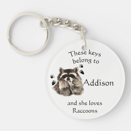 Keys Belong to Custom Name Loves Raccoons Keychain