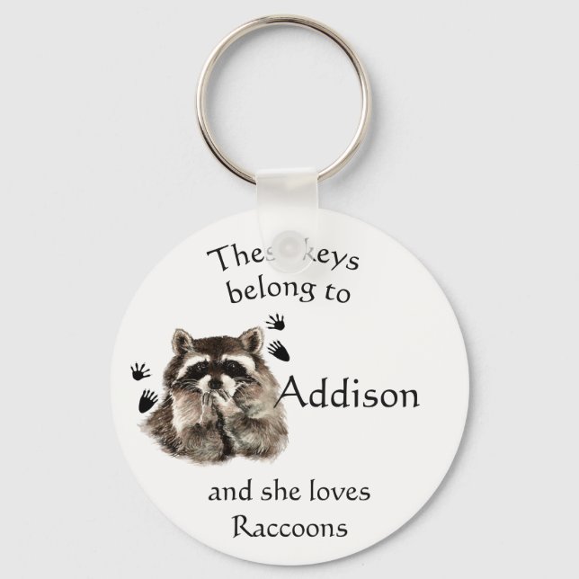 Keys Belong to Custom Name Loves Raccoons Keychain (Front)