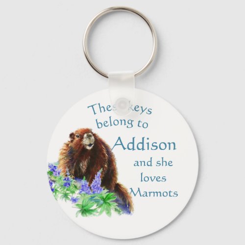 Keys Belong to Custom Name Loves the Marmot Animal Keychain