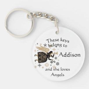 Keys Custom Name Loves Angels Keychain