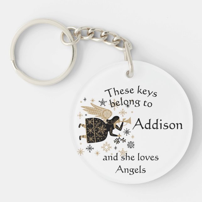 Keys Custom Name Loves Angels Keychain (Front)