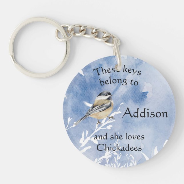 Keys Custom Name Loves Chickadee Bird Cute  Keychain (Front)