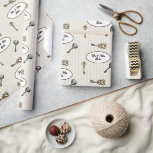 Keys on Beadboard  Housewarming Personalized Wrapping Paper